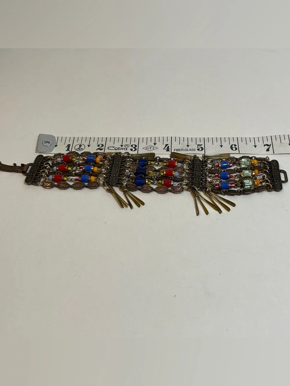 African Egyptian  Style Boho Beaded Copper Chain Brass Paddles Dangle Bracelet